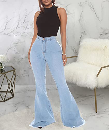 CZFSWT Bell Bottom Jeans for Women, High Waisted Flare Jeans for Women Raw Hem Skinny Denim Pants3