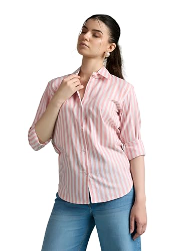 Image of Women's Cotton Striped Shirt | Casual Button Down Shirts for Women | Full Sleeve Stylish Office Wear Top | Regular Fit Color
