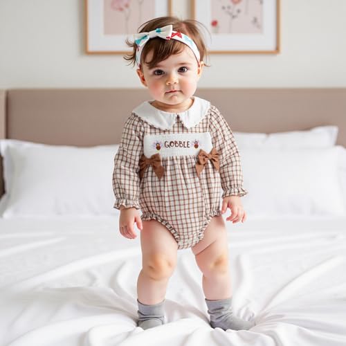 My First Halloween Outfit Baby Girl Pumpkin Bubble Romper Doll Collar Plaid Smocked Bodysuit Newborn Fall Clothes2