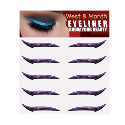 5 pares de delineadores de ojos con purpurina, plantillas adhesivas con purpurina, accesorios de maquillaje, herramienta de plantilla con alas para decoración de ojos glamurosa