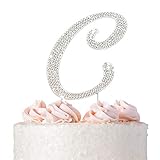 Letter C Cake Topper - Premium Silver Metal - C Monogram Wedding or Anniversary Party Sparkly...
