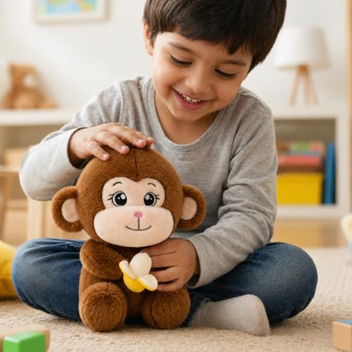 Image of Liquortees Monkey Soft Toy Teddy Bear Plush Stuffed Animal, Cute Huggable Monkey for Baby Boy & Baby Girl, Girlfriend, Soft Plush Toy for Kids, Baby Gift, Cuddly Animal Toy