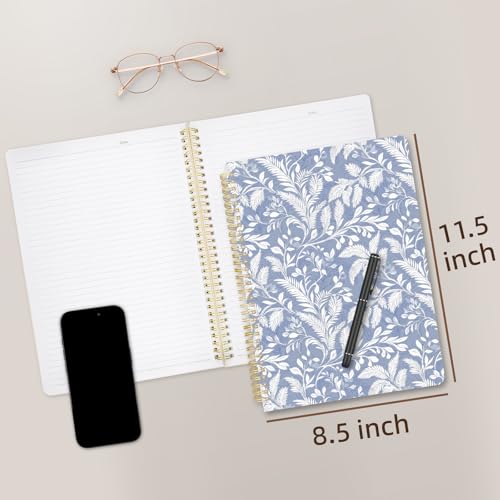 Image of Cute Spiral Notebook 8.5 x 11 lined Journal A4 with Pocket, Leaves | 70 page, Note Book with Pocket, Large, Big, Hard Cover, Aesthetic, Pretty Design, for Women, Girls, Kawaii