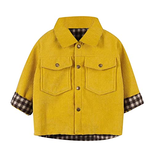 Toddler Boys Jacket Toddler Kids Baby Girls Boys Jacket Plaid Button Up Pocket Corduroy Jacket (Yellow, 12-18 Months)