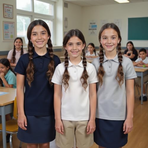 INGEAR Girls Short Sleeve Polo Shirt 2-Pack - School Uniform, Casual Wear, Moisture-Wicking, Breathable, Sizes 4-164