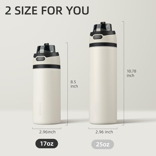 Image of BJPKPK 17oz Insulated Water Bottle with Straw Lid & Handle, Stainless Steel | Leak-Proof 2-in-1 Straw & Spout Lid, BPA-Free Vacuum Insulated Bottle Fits Cup Holders for Gym, Office, Travel & Outdoor