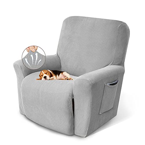 Image of KEKUOU Recliner Chair Covers Lazy Boy Recliner Covers Stretch Couch Cover Slipcovers 1 Piece Furniture Protector with Elastic Bottom for Dog,Kids.(Recliner, Silver)