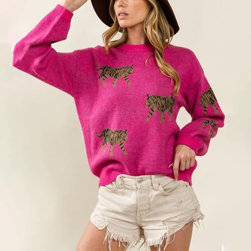 Women Oversized Knit Sweater Tiger Print Long Sleeve Pullover Tops Aesthetic Clothes Streetwear Knitwear4