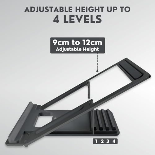 Image of SOOPII Mini Premium Metal Folding Portable, Lightweight Laptop Stand Non-Slip Base Tabletop Risers for 10-17 Inch Laptop & Keyboard Cooling Padstand Pack of 2pcs (JDL-40)