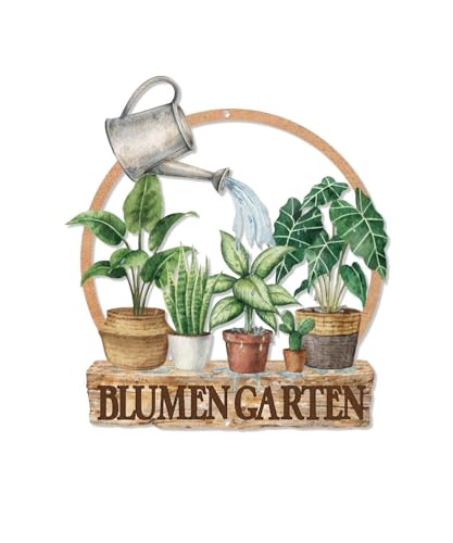 Putuo Decor Gartendeko Vintage Blumen Garten Metall Wanddeko rustikale Deko für draußen wetterfest Blumenmotiv Garten Deko außen und innen Rost Optik Metall Grün Braun 24 x 22 x 1,5 cm