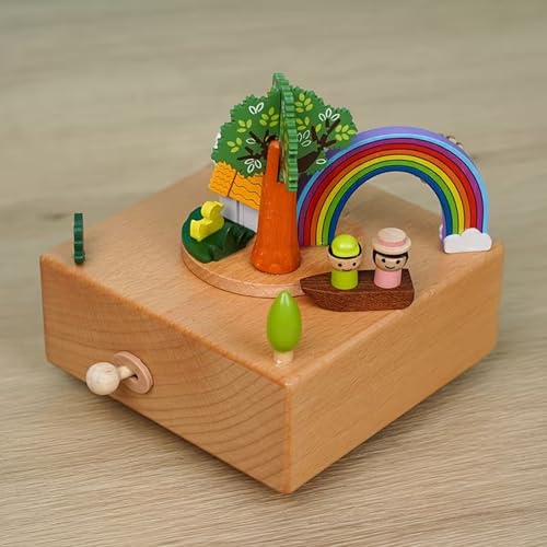 Image of AUGEN Exclusive Music Box Musical Boxes Carousel Children's Boutique Wooden Men and Women Birthday Creative Christmas Valentine's Day Gift Home Decoration (1086F6)
