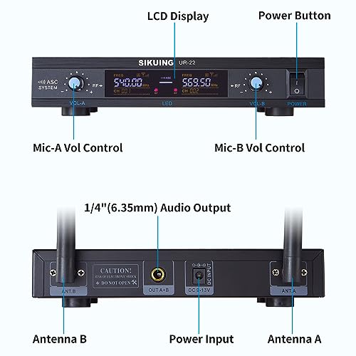 SIKUING Dual Channel UHF Wireless Microphone System, 2x30 Adjustable Frequencies, Lavalier & Headset Microphone System for Meeting, Church, 300ft Range (2 Bodypack) - Thumbnail 2