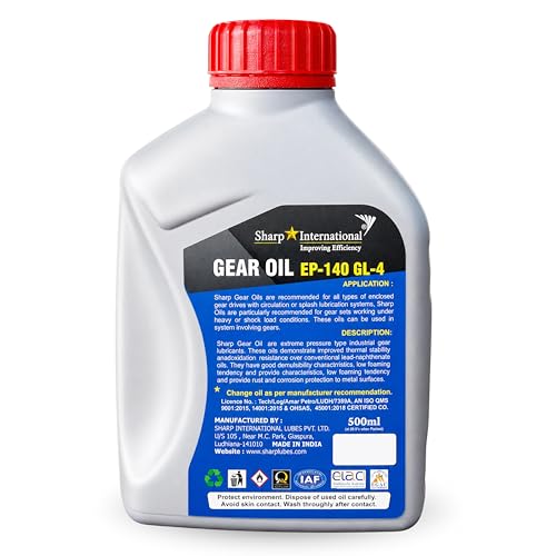 Image of Sharp Premium Gear Oil EP-140 GL-4 Heavy Duty Gearbox & Differential Oil | High Performance Gear Lubricant for Trucks, Commercial Vehicles & Machinery | Anti-Wear & Rust Protection, 500 ml