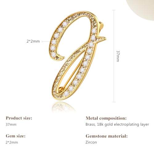 Image of Cicy Bell A-Z Initial 26 Letter Brooch Pins 18k Gold Plated Cubic Zirconia Breastpin Name Personalized Gifts for Women Men