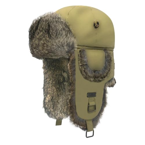 Fur Winter Trapper Hat,100% Rabbit Fur Aviator Ski Trapper Trooper Pilot Hat,Snow Eskimo Hat with Ear Flaps for Men & Women