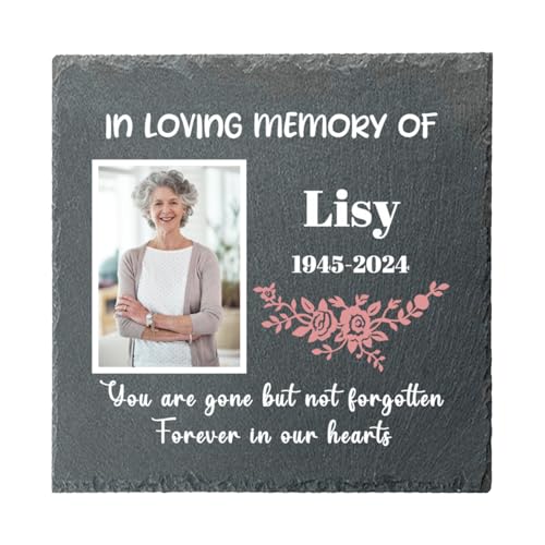 Piedras conmemorativas Personalizadas para Seres Queridos Perdidos, Placas conmemorativas de jardín Personalizadas, lápida con Nombre, Imagen, Texto, Exterior, Recuerdo, decoración (Estilo Cuadrado