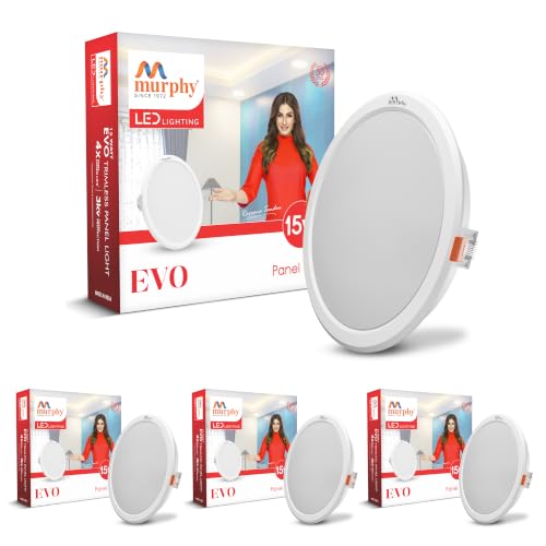 Image of Murphy EVO 15W Round LED Panel Light | 3000K Warm White| Recessed Ceiling Light | 1500 Lumens | 150mm Cutout | 4kV Surge Protection | BIS Approved |2-Year Warranty |Pack of 4