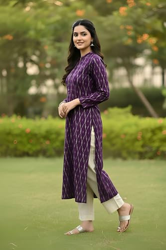 Image of Cotton Pochampally ikat unstitched blouse, Kurthi, long frock fabric material for women (1 meter, 2 meters & 3 meters)