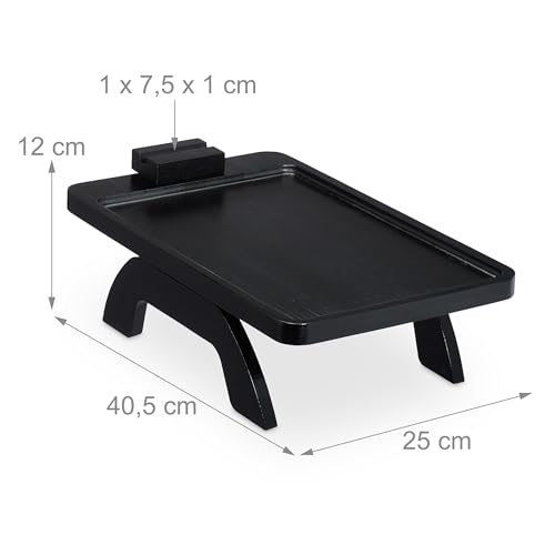Tablette de canapé en bambou noir Relaxdays avec support de téléphone