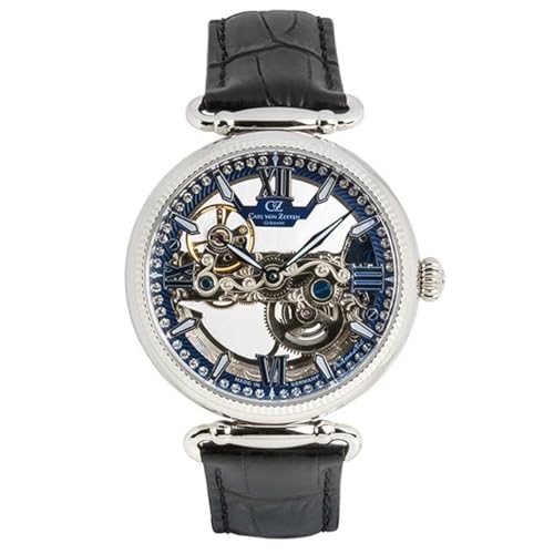 Montre squelette automatique femme Carl von Zeyten boîtier argent en verre saphir chic 42mm