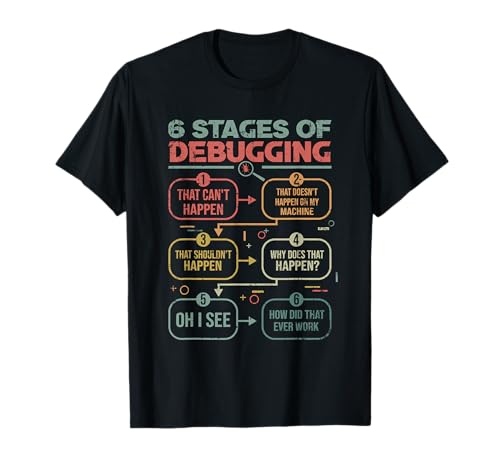 6 Stages of debugging for a Software Developer Programmer T-Shirt