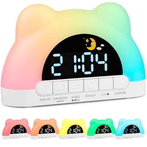 PENYUY Sunrise Alarm Clock, Kids Alarm Clock for Sleep Training with 11 RGB Color Lights & 3 Levels of Brightness Adjustable, Dual Alarms, LED OK to Wake Clock for Girls Boys Teens Heavy Sleepers
