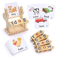 Wooden Spelling Games 4 Year Olds Sight Words Spinning Alphabet Learning Toy Flash Cards Turning Rotating Letter Puzzle for kids Spelling Toys & Sets for 3 Year Olds Boys & Girls