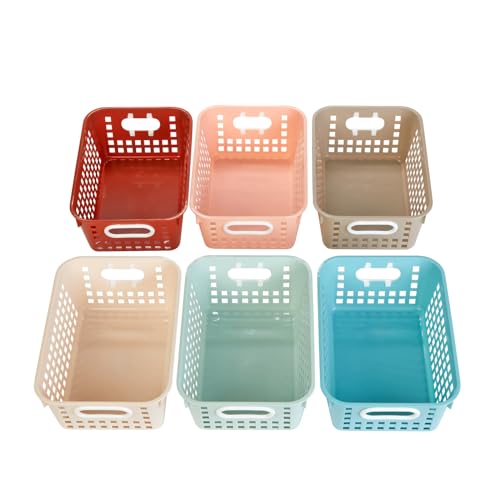 Image of Really Good Stuff Medium Plastic Book Baskets, 11 inch by 7.5 inch by 4.5 inch, 6-Pack | Boho Group Colors, Versatile Storage Solution for Classroom, Home, and Office