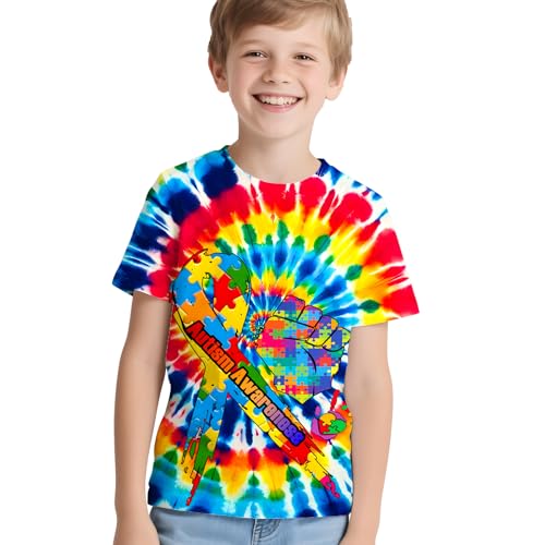 Image of Kids Neon Tie Dye Shirt for Boys Girls Tie-Dye T-Shirt Hippes Tshirt Senior Children Tee Size 6-16 Years Age