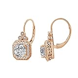 Rose Gold Plated Sterling Silver Antique Drop Earrings set with Asscher Cut Swarovski Zirconia