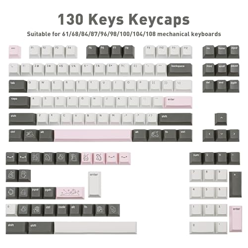 Teclas PBT para teclado mecánico Cherry MX de 130 teclas sublimadas en blanco y negro 2