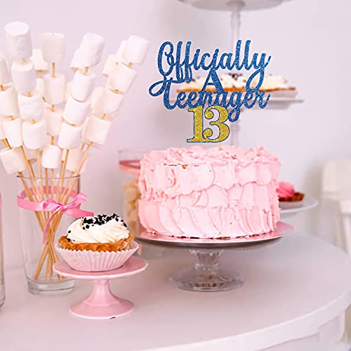 Image of FestikoGlitter Officially A Teenager 13 Cake Topper / 13th Birthday Cake Decor /Happy 13th Birthday Cake Supplies for Boy and Girl - Blue & Gold
