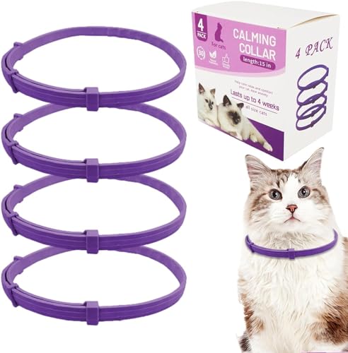 猫の鎮静首輪、猫のフェロモン首輪、不安とストレス解消のための犬の鎮静首輪、猫にフィットする防水調節可能な首輪、すべての小型犬、中型犬、大型犬に適合します (猫首輪(4個-38cm))