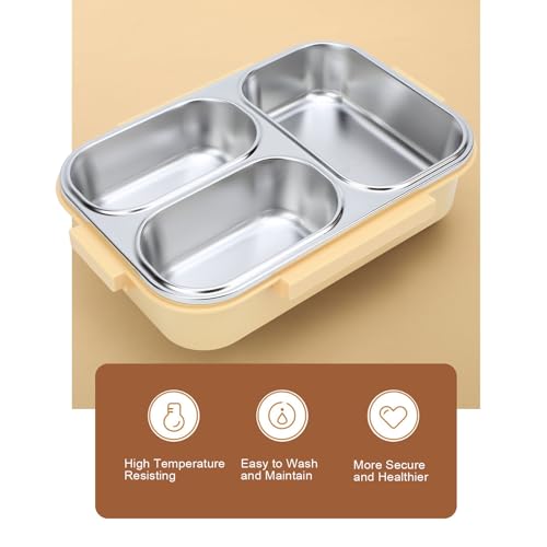 Ejoyous Brotdose Edelstahl, Lunchbox Kinder mit Fächern Auslaufsicher Box Beheizbar für Picknick Schule Arbeit 1200ml (YELLOW)