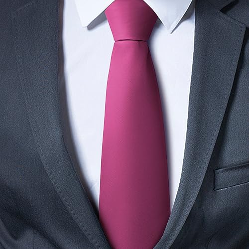 Image of Mens Satin Hot Pink Tie for Men Classic Wedding Necktie Solid Tie Formal Business