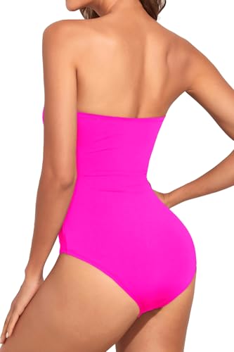 Image of Holipick Women Tummy Control One Piece Swimsuits Strapless Bandeau Bathing Suits Slimming Halter Swimwear