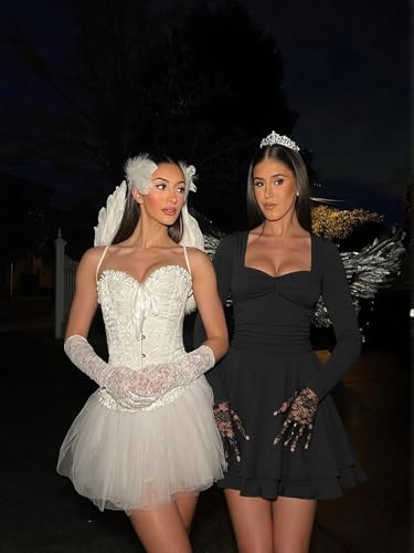 Kaximil Women's Long Sleeve Square Neck Mini Dress Ruched Ruffle Corset A Line Party Short Dresses4