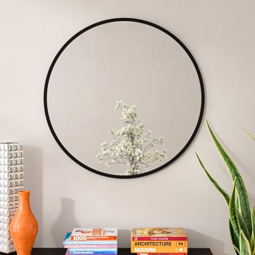 Image of Artemade Iron Framed Wall Mounted Round Hanging Mirror for Bathroom Wall Decor Living Room Mirror (40 Cm)