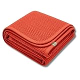 NOAH VERDE Tagesdecke-Waffelpique: Rot, Sofa-Decke: 120x170 cm, 100prozent Baumwolle atmungsaktiv, Sommerdecke, Waffeldecke, dünne Wohndecke Couchdecke, Kuscheldecke Kinder, leichte Baumwolldecke Sommer