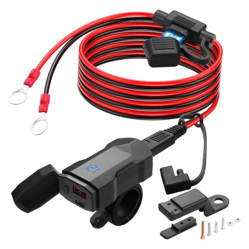 PNGKNYOCN Cargador de motocicleta USB A de 18 W + cable USB-C de 30 W 18 AWG adaptador SAE a USB con interruptor de encendido/apagado (4,59 ft/1,4 m)