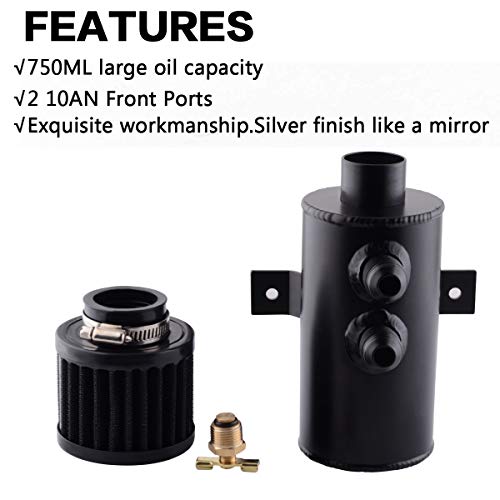 Espeeder Universal 10An Aluminum Baffled Oil Catch Can Brushed Reservoir Tank With Breather Filter 750Ml Black #TOP4