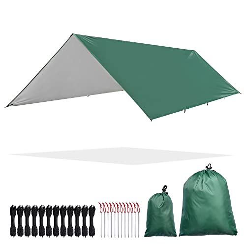 Yescom Hammock Rain Fly Waterproof Tent Tarp, 210D Oxford, UV Protection and PU3000mm Lightweight Shelter Canopy Including Accessories for Camping, Backpacking and Outdoor Adventure (Green-10x13FT)