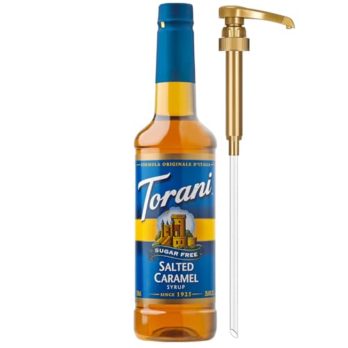 Torani Sugar-Free Syrup, Salted Caramel Flavor, Pump Included, 25.4 Fl Oz