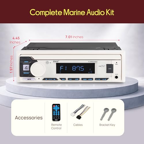 Pyle Marine Radio Single DIN Receiver – Bluetooth Wireless Streaming, AM/FM Tuner, USB/AUX MP3 Playback, Hands-Free Calling, Remote Control, RGB Buttons, Splash-Resistant Stereo Upgrade by Pyle - Image 7