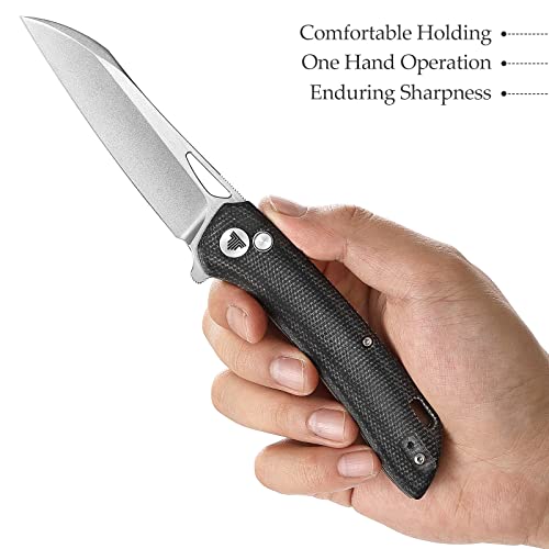 Trivisa Button Lock Flipper Folding Pocket Knife With Clip For Men,3.54" Wire Drawing Stonewashed 14C28N Blade Micarta Handle,Sheepsfoot Edc Knives For Outdoor Survive Camping .Aries-04B #TOP3