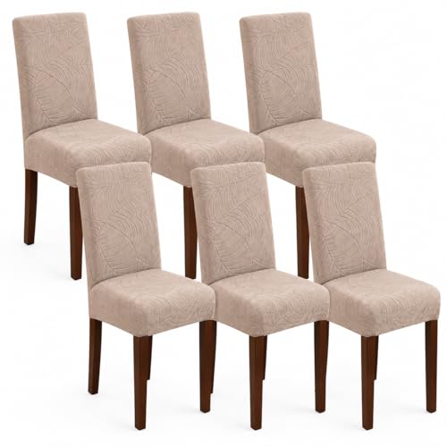 SKY-TOUCH 6 PCS Dining Chair Slipcovers Stretch Dining Room Chair Covers Removable Washable Chair Protectors Dustproof Chair Covers for Home Kitchen Restaurant Hotel (Sand)