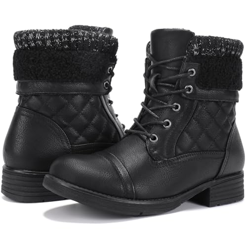 Image of STQ Womens Combat Boots Lace Up Ankle Booties With Side Zipper Fall Winter