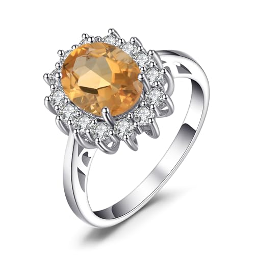 JewelryPalace Princesa Diana Kate Middleton Citrino Nano Crystal Anillos de Compromiso Promise Anillo de Compromiso Anillo de Oro Blanco de 14 K Chapado en Oro Blanco Mujer Antragsring Anillos Mujer