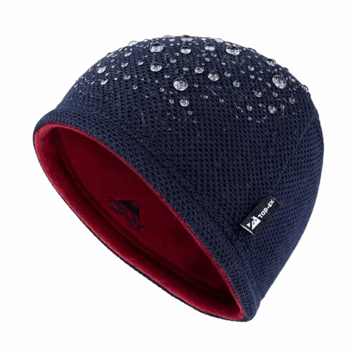 TOP-EX DryKnit Waterproof Reversible Wool Beanie Hat for Men Winter Knit Skull Cap Fleece Lined Windproof Watch Cap Gift for Dad Christmas Outdoor Work Ski Running Warm Navy Blue M/L
