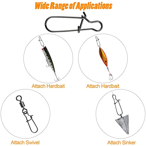 Dr.fish 100 Pack Fishing Snaps Duo Lock Snap Fast Snaps Quick Clips Freshwater Saltwater Stainless Steel Wires Snap Swivels Quick Change Fishing Clips (#2,Pack Of 100,55Lb) #TOP4